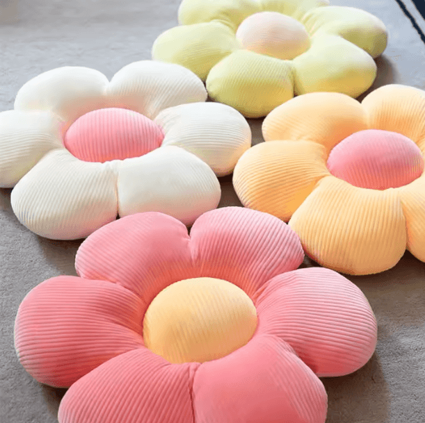 BlossomSix Plush Flower Cushion Pillow (13.8 By 15.7) In Pink Six Petal Seat Pillow For Kids Room & Bay Window Decor white Green