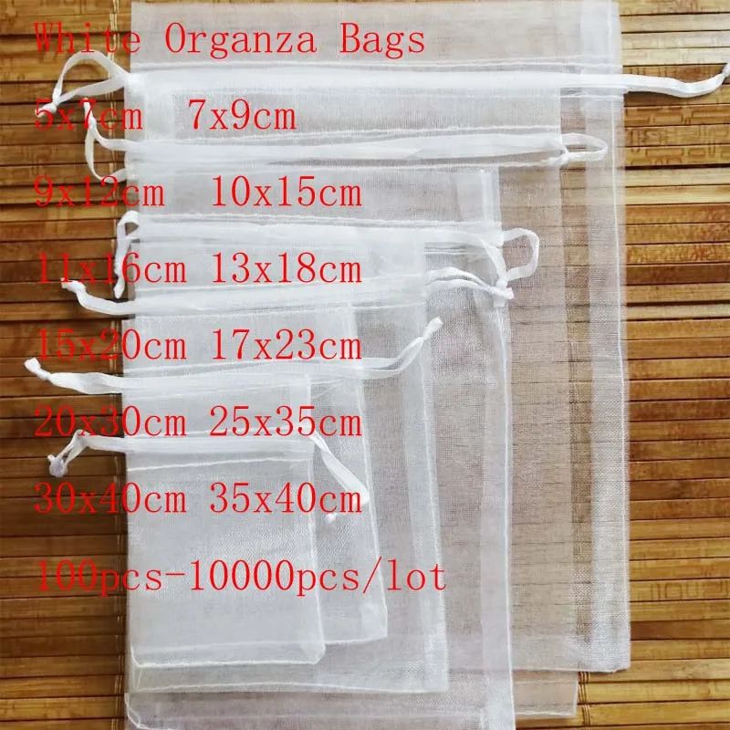 White Organza Drawstring Gift Bags 100 Pack, Sheer Jewelry Pouches For Weddings And Holidays 11.81x15.75in 500pcs