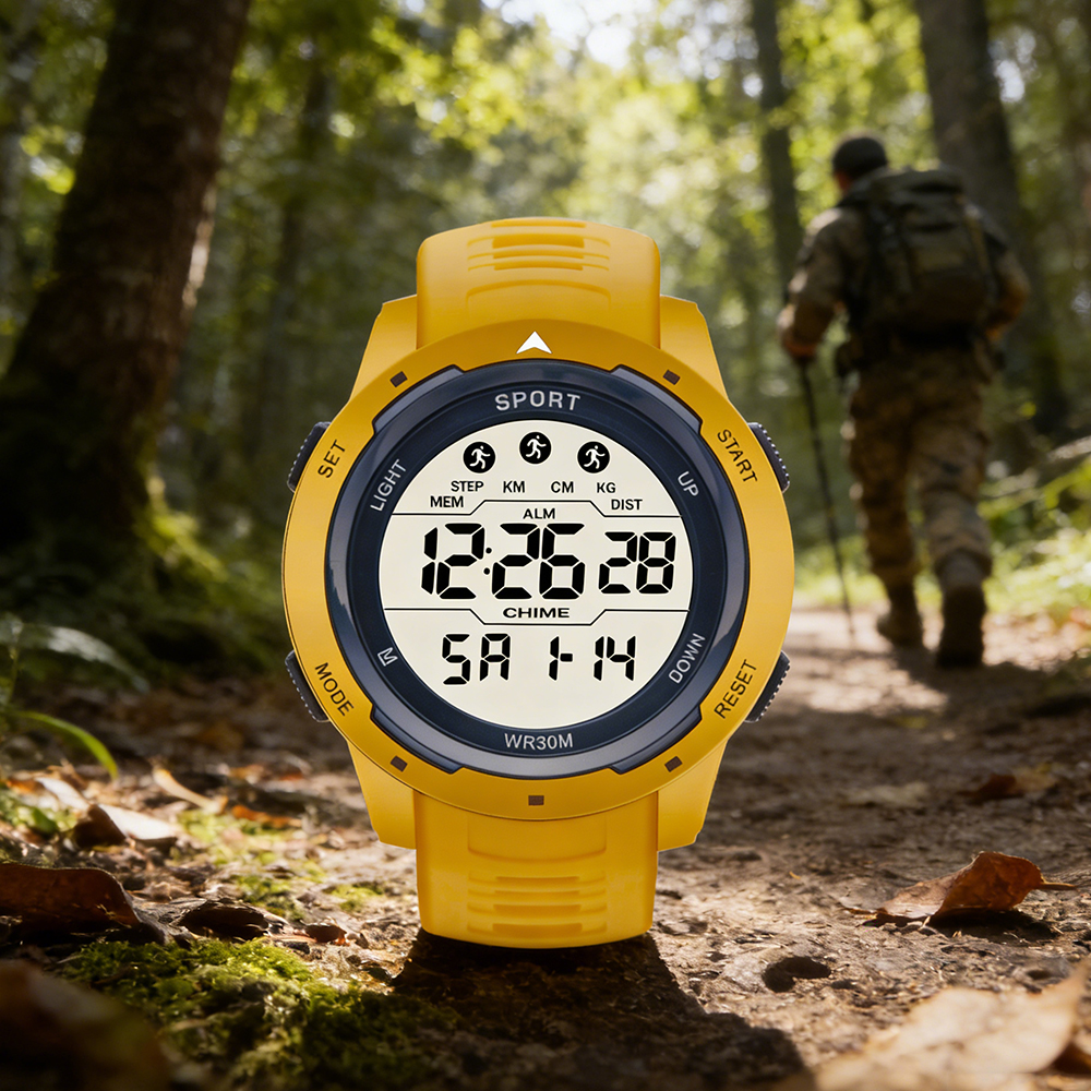 Sports Digital Watch For Men & Kids Luminous Multifunction Chronograph Sweatproof Wristwatch yellow