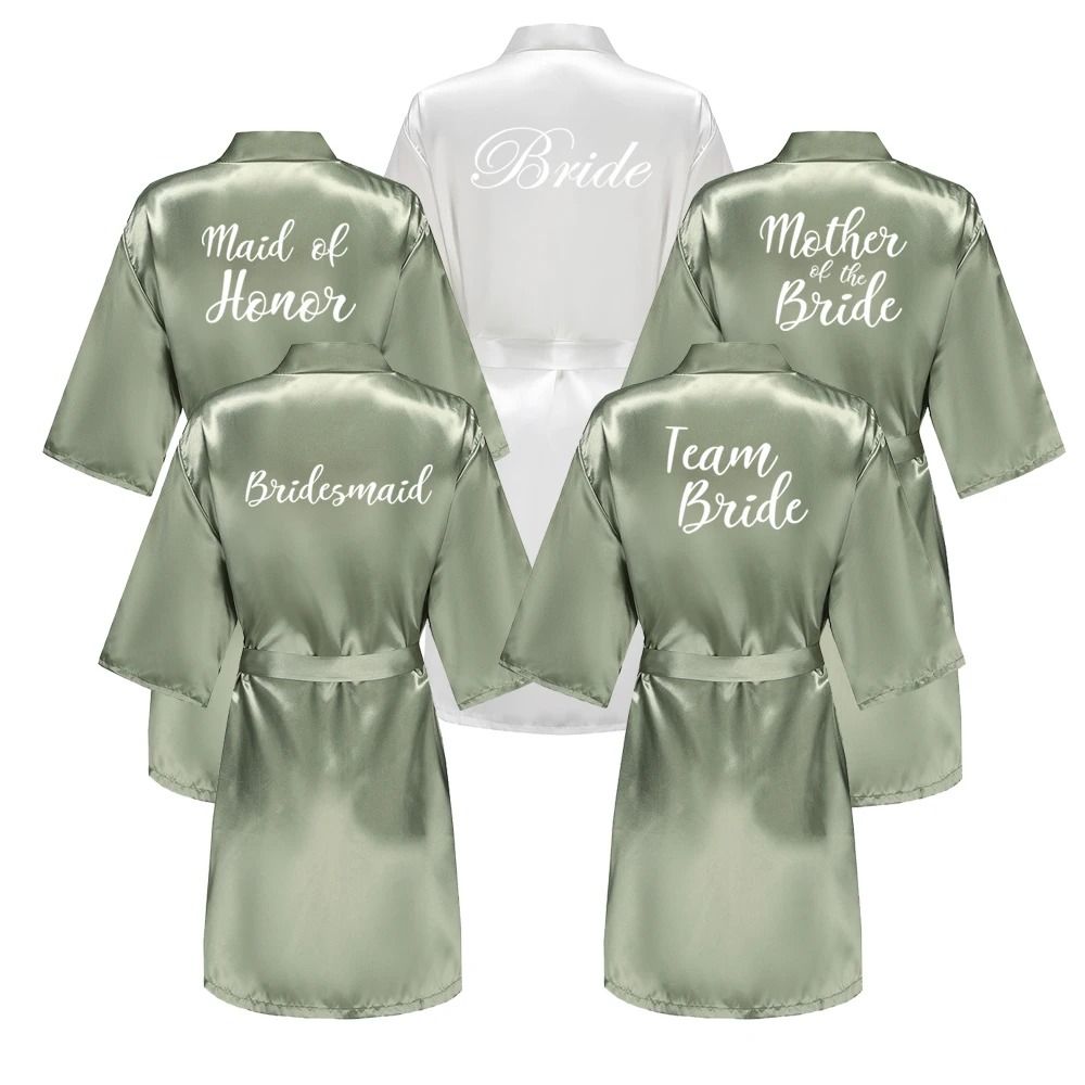 Grass Green Satin Bride And Bridesmaid Short Robe For Wedding Party o xxl