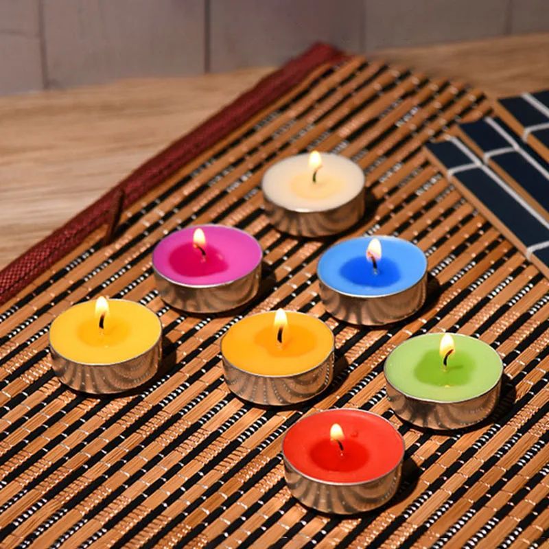 10 Pcs Round Aluminum Tea Candles Smokeless Odorless purple