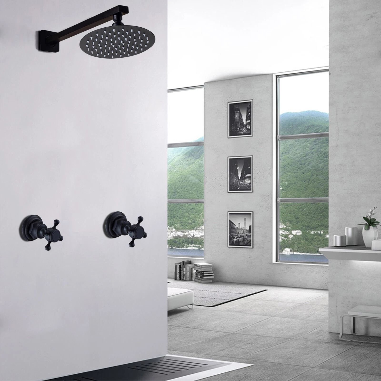Black Shower Faucet System Combo, Rainfall Shower Head Set W Mixer Valve Kit Black Shower Faucet System Combo, Rainfall Shower Head Set W Mixer Valve Kit