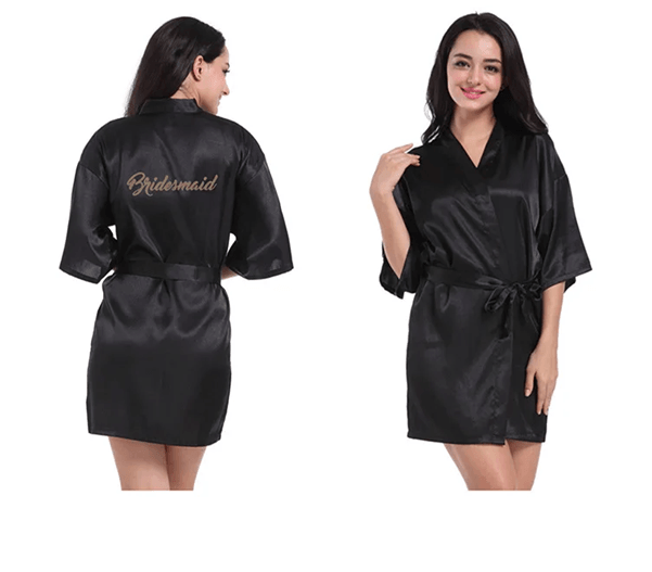 Personalized Satin Bridal Party Robe With Gold Lettering b l