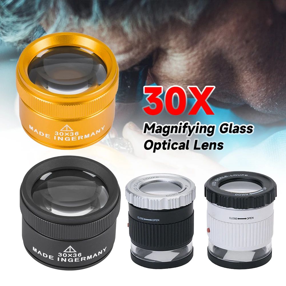 30X LED UV Handheld Jewelry Loupe Adjustable Optical Magnifying Glass For Watch Repair & Currency Detection yellow Model B