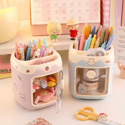 Kawaii Large Pen Holder & Multifunction Desk Organizer For Stationery And Makeup purple