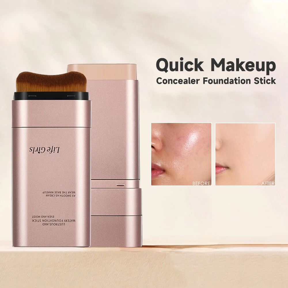 Life Girls Double Ended Foundation Stick With Brush, Cream Concealer Coverage, Natural Long Wear Finish ivory