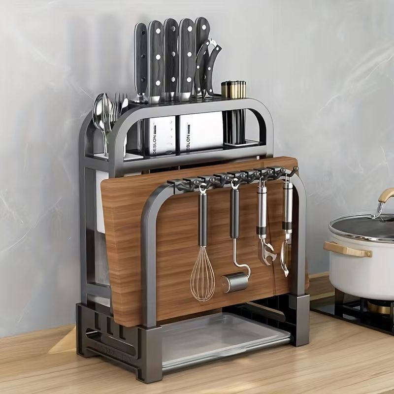 Stainless Steel Knife And Cutting Board Organizer Rack Kitchen Knife Holder & Countertop Storage Rack Stainless Steel Knife And Cutting Board Organizer Rack Kitchen Knife Holder & Countertop Storage Rack