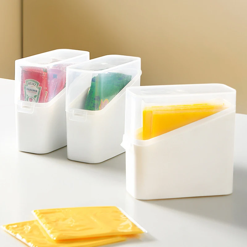 Cheese Slice Storage Box For Kitchen Refrigerator, Cheese Container With Cover, Instant Coffee Tea Bag Ketchup Packet 1pc