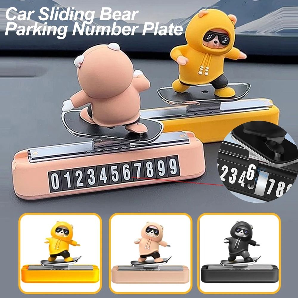 Magnetic Skateboard Bear Dashboard Decoration With Parking Number Plate yellow (plate Number)