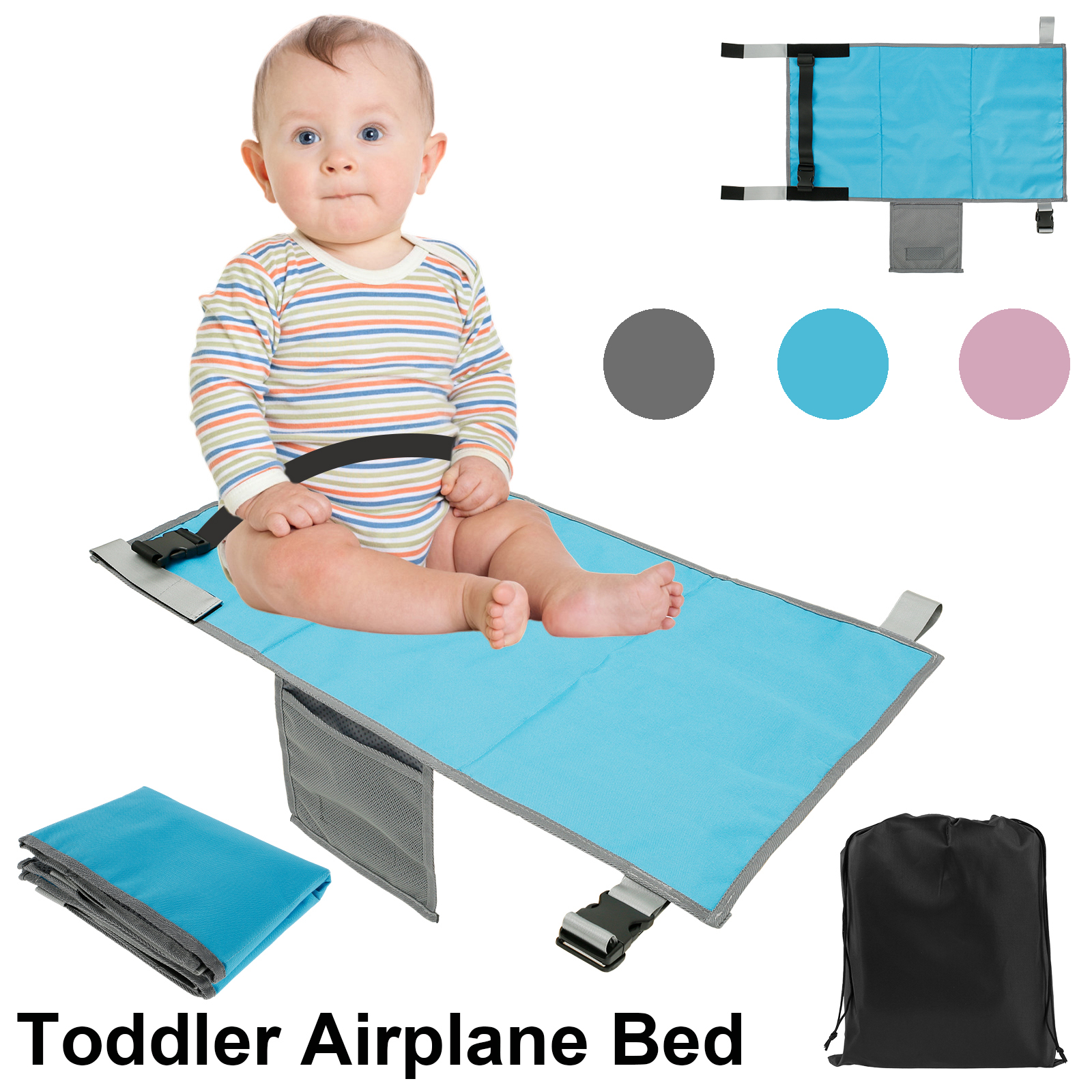 Portable Toddler Airplane Seat Extender, Kids Foot Rest Hammock, Baby Airplane Footrest Bed blue