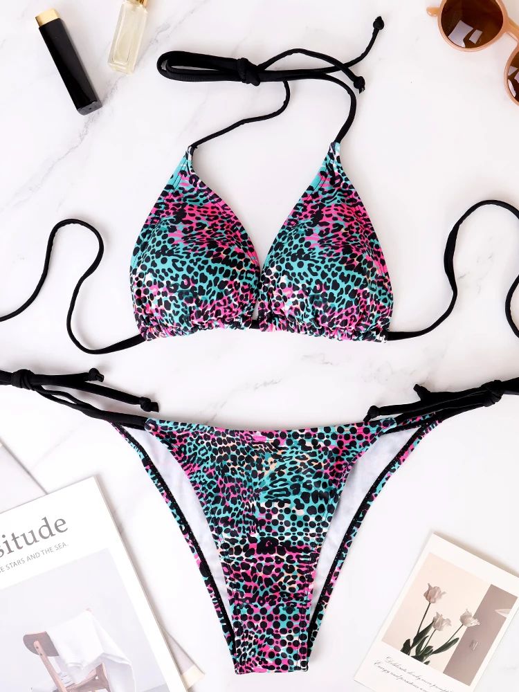 Colorful Polka Dot Lace Up Bikini Set multicolor xs(us 2)