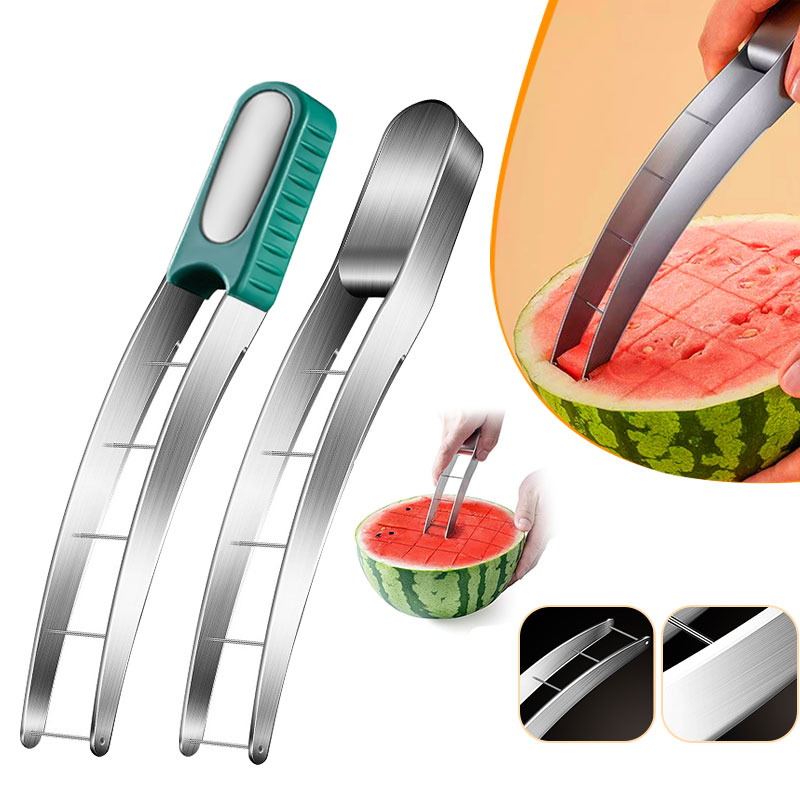 Watermelon Cutter Slicer Stainless Steel Melon Cutter With Safe And Easy to Use Fruit Knives For Quick And Efficient C green