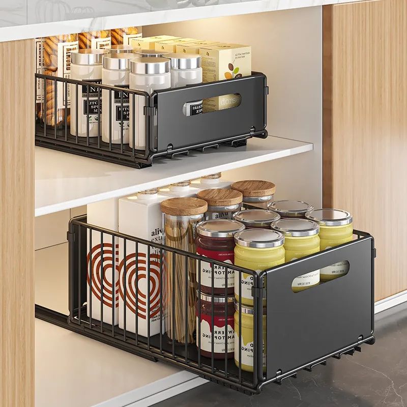 Pull Out Cabinet Organizer Basket For Kitchen & Bathroom, Slide Out Storage For Spices And Supplies large