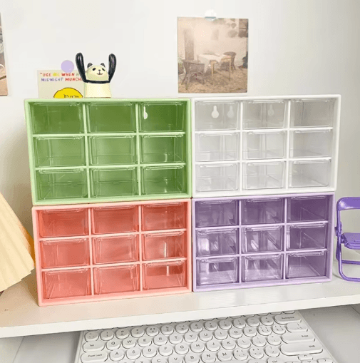 9 Grid Transparent Desktop Storage Organizer With Wall Mounted Option purple