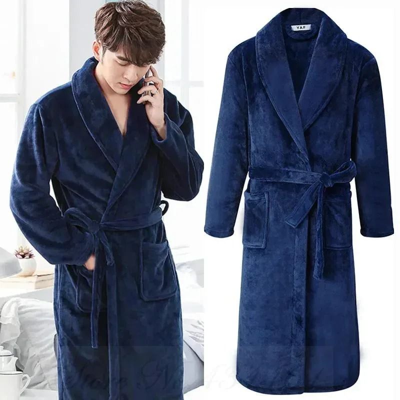 Plus Size Thick Flannel Mens Kimono Bathrobe For Autumn And Winter camel l