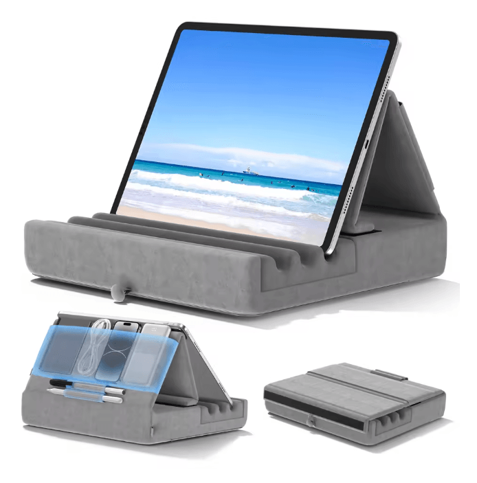 KDD Tablet Pillow Holder Foldable IPad Stand For Lap Bed And Desk gray
