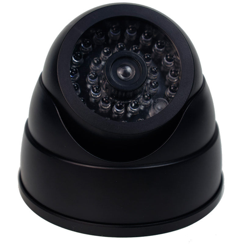 Realistic Fake Dome Security Camera With Red LED Light Battery Operated Indoor Outdoor Surveillance black
