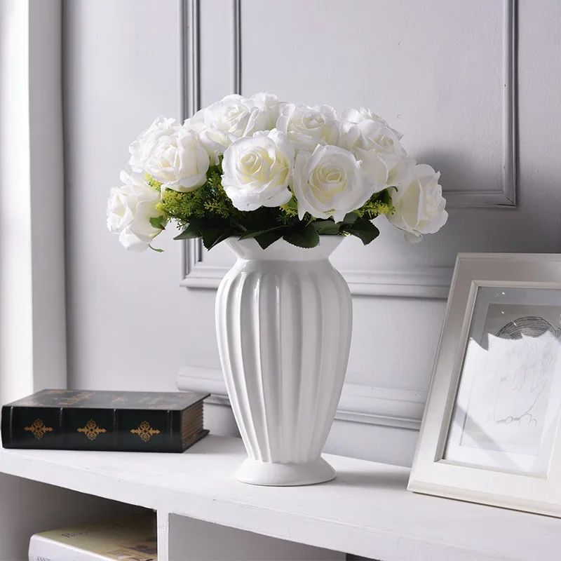 Modern Minimalist Europe Style Ceramic Flower Vase white (4.92 9.84 In)