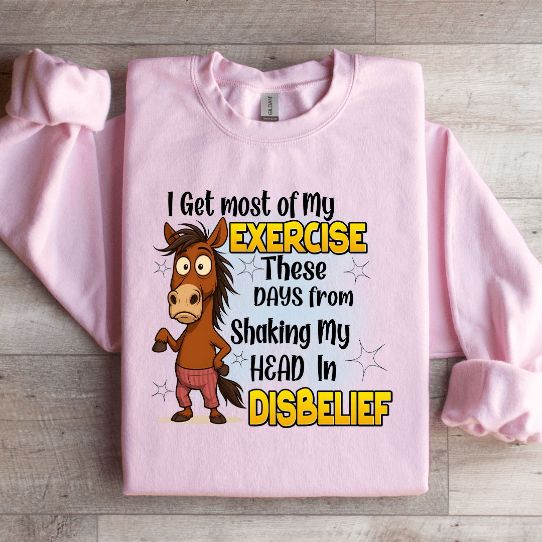 I Get Most Of My Exercise Sweatshirt XL Light Pink