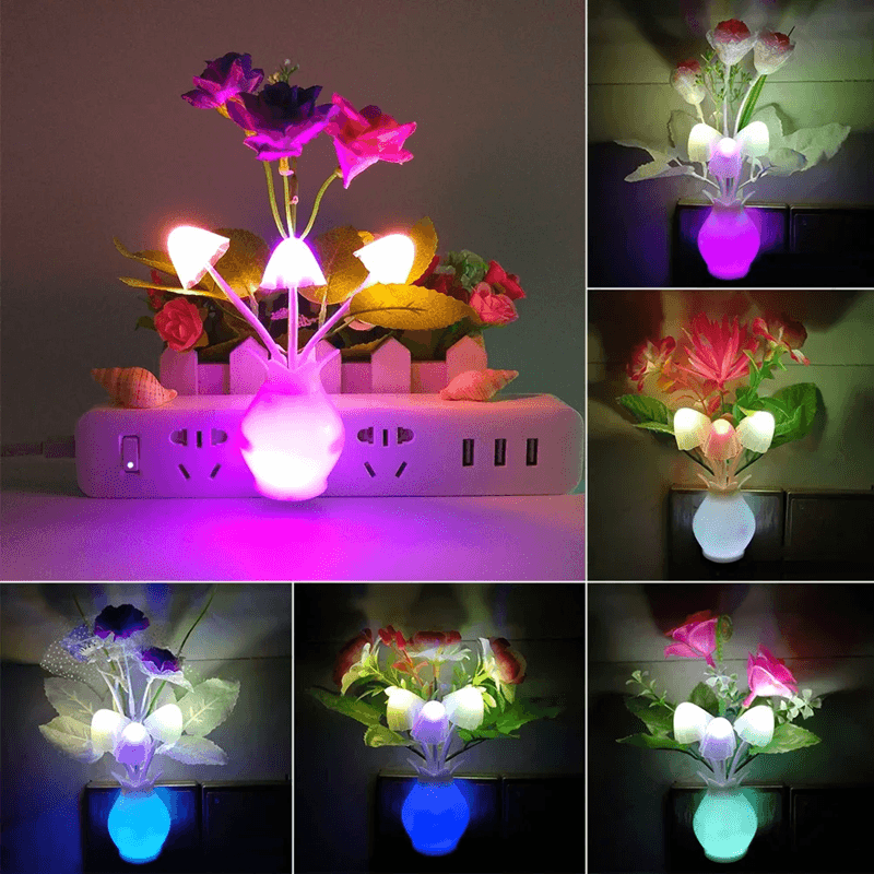 Auto Sensor LED Rose Mushroom Night Light Plug In Lamp 7