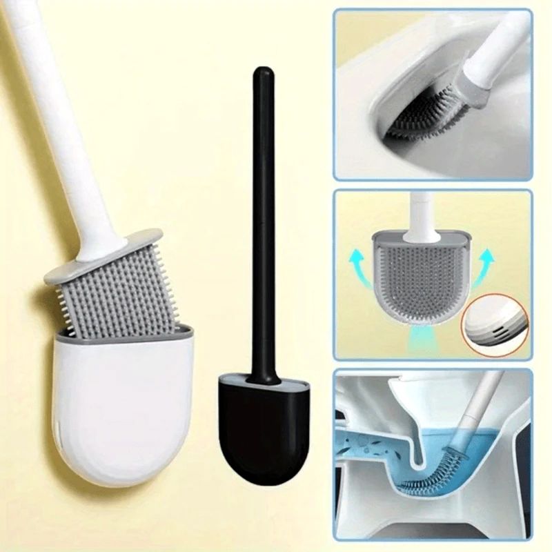 Wall Mounted Silicone Toilet Brush Set With Holder 2pcs black