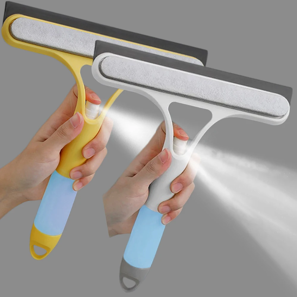 Window Cleaning Squeegee With Spray Bottle, Multi Function Glass Mirror Wiper, Microfiber Scrub For Household Car Clean yellow