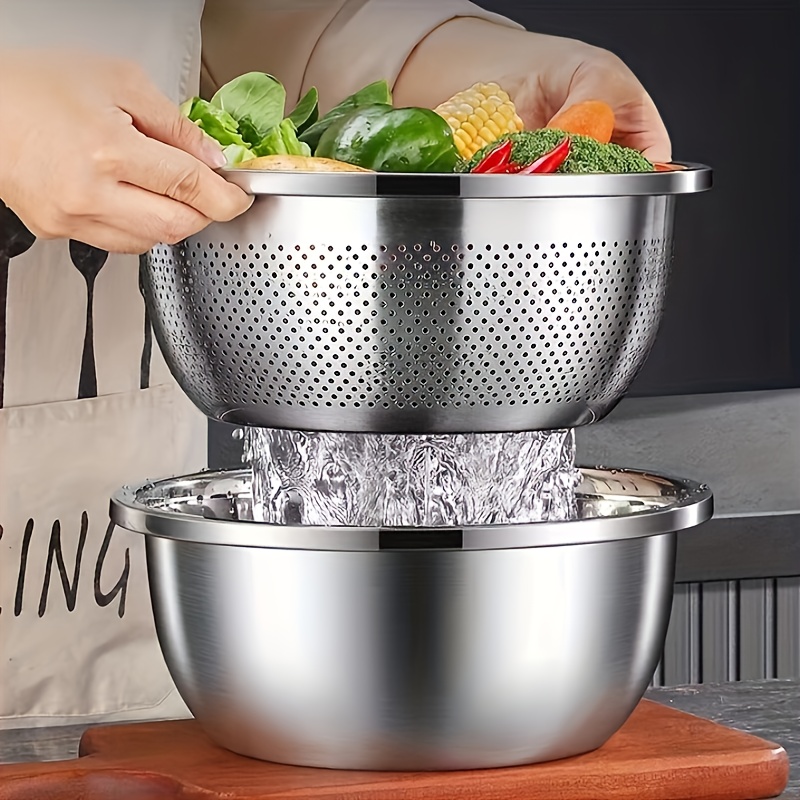 Stainless Steel Colander Set Heavy Duty Strainer For Vegetables, Fruit, Pasta, And More Stainless Steel Colander Set Heavy Duty Strainer For Vegetables, Fruit, Pasta, And More