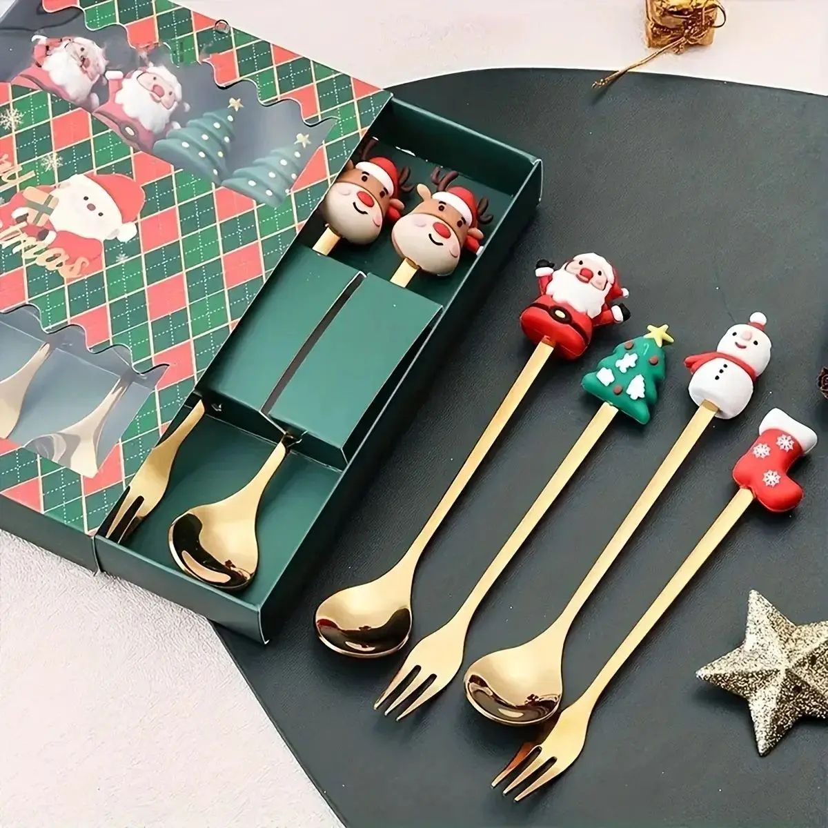 Christmas Themed Stainless Steel Cutlery Set 4pcs Spoon Set D