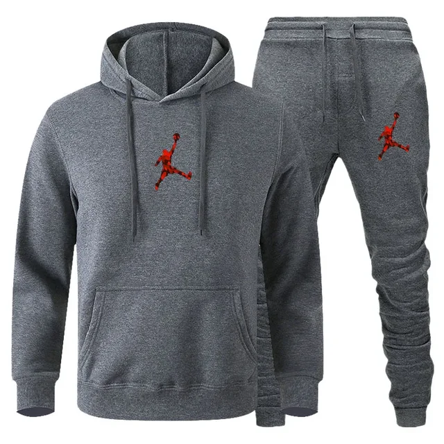 Fashionable Autumn Winter Men's Jogging Fitness Set: Long Sleeve Sweatshirt & Casual Pants Set red xl