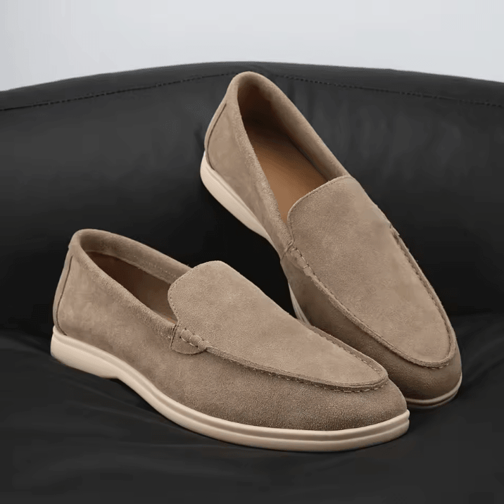 Mens Suede Leather Comfort Loafers Comfortable Breathable Slip On Casual Flats khaki 42(us 9)