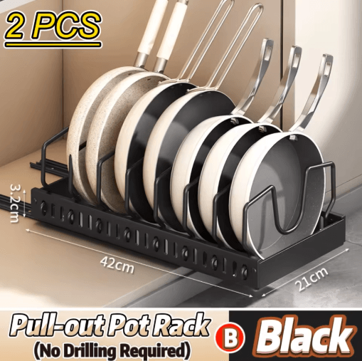 Pull Out Pots And Pans Organizer Sliding Under Cabinet Pan & Lid Storage Rack 2 Pcs Black B