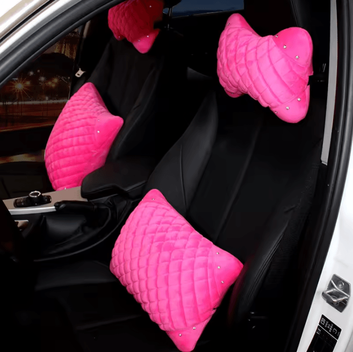 CrystalSoft Plush Car Neck Pillow Pink Bone Shaped Headrest & Lumbar Support Cushion For Auto Comfort neck Pillow