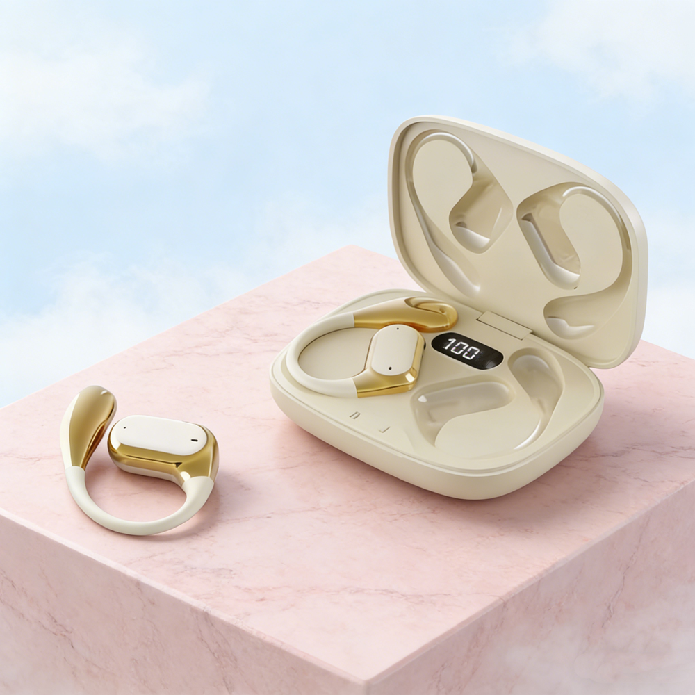 Original Silicone In Ear Hanging Hook Wireless Bluetooth Headset With ENC Noise Reduction And HD Call Mic For Sports And pink