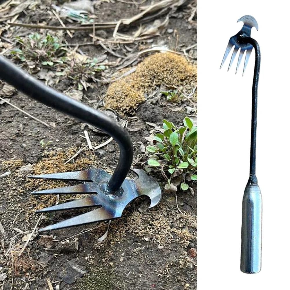 Manganese Steel Grass Rooting Weeder Ergonomic Weed Extractor & Soil Rake With V Shaped Fork 2 Pcs