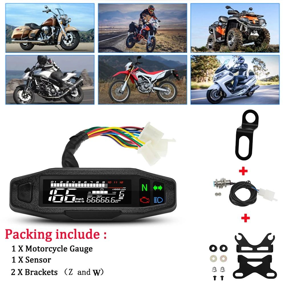 Universal Digital Motorcycle Speedometer | Waterproof Dashboard Instrument With Tachometer & Oil Gauge only Z Bracket