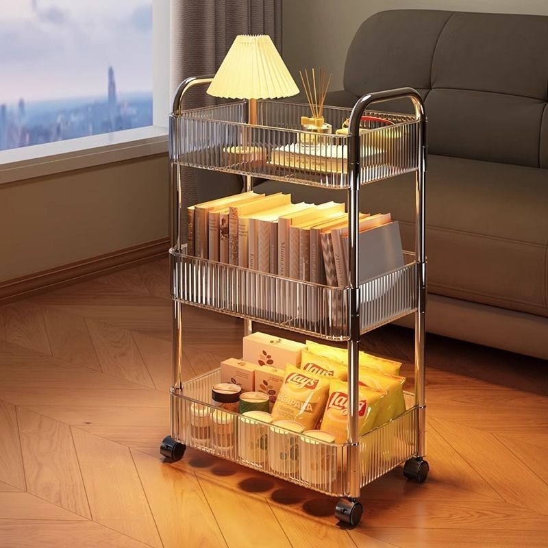 Multilayer Transparent Acrylic Storage Trolley With Wheels Mobile Shelf For Living Room, Bathroom & Snacks 2layer