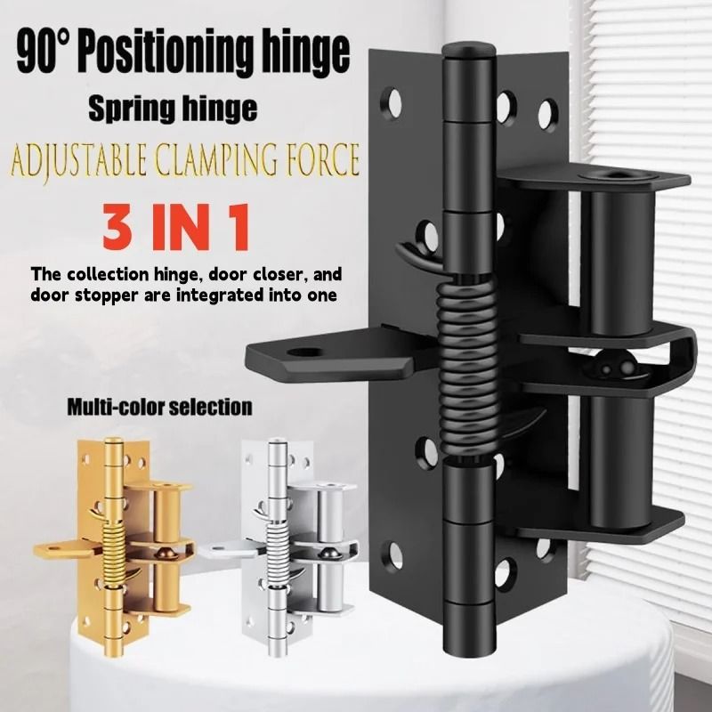 3 In 1 Automatic Self Closing Door Hinge With 90 Degree Positioning Stop silver 4 Inches