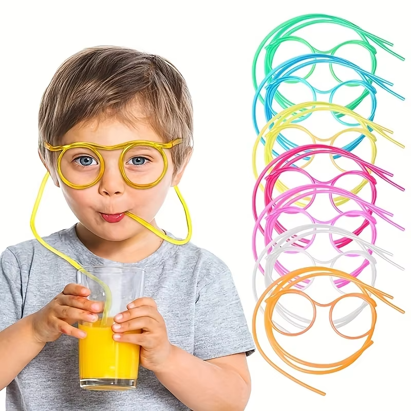 Soft PVC Funny Straw Glasses Kids Party Supplies Flexible Drinking Straws Creativity Toy Bar Supplies Kids Gift transparent