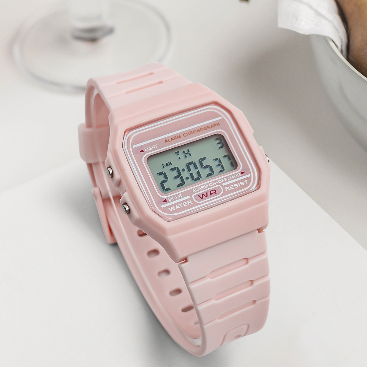 LED Digital Sports Watch For Men And Women Multifunctional Outdoor Leisure Watch With Date, Time, And Stopwatch pink