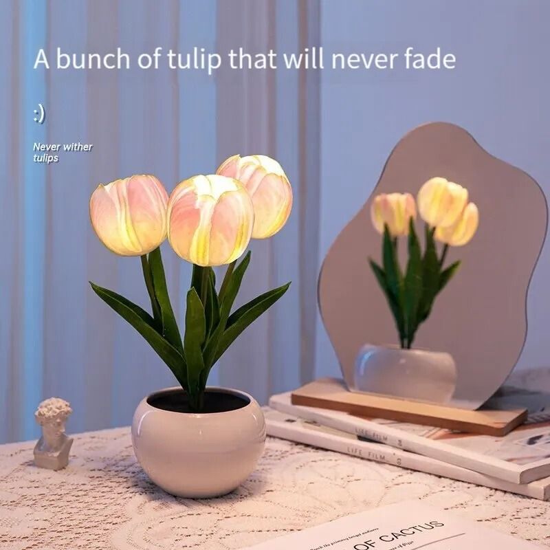 Romantic Simulation Tulip Bouquet LED Table Lamp orange charging Version