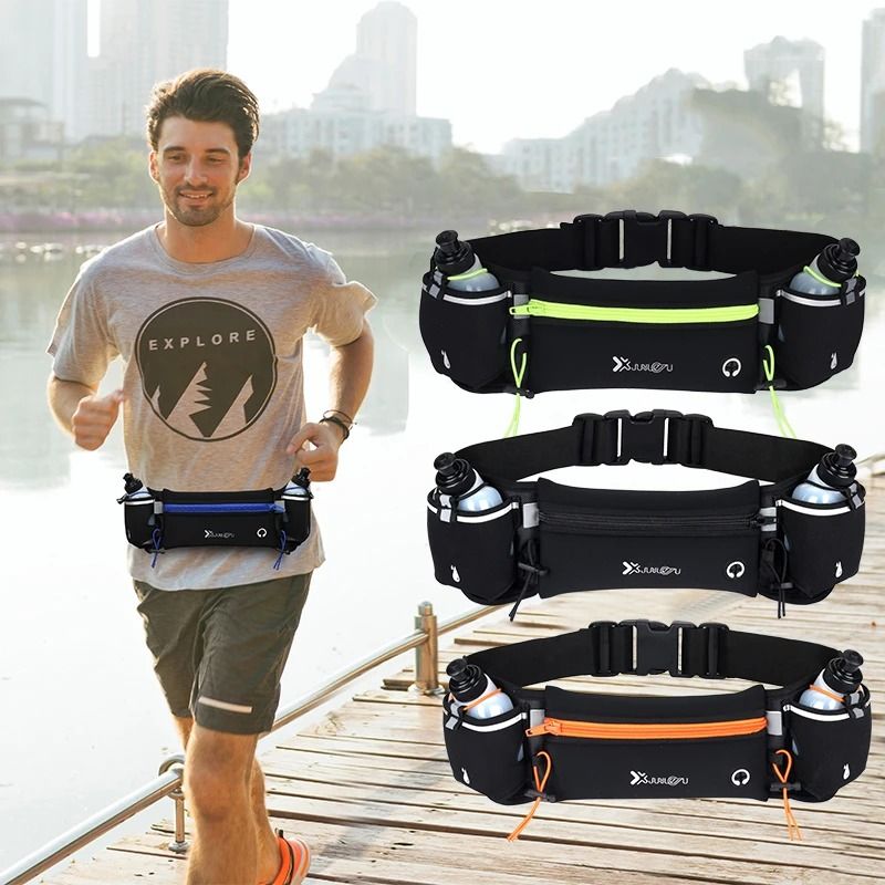 Dual Pocket Marathon Running Waist Pack With Phone And Water Bottle Holder green 2 Bottle
