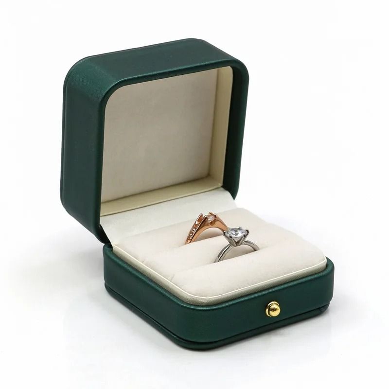 Vintage Double Slots Jewelry Box High Performance PU Leather Case For Wedding Proposal & Engagement Rings white ring Box