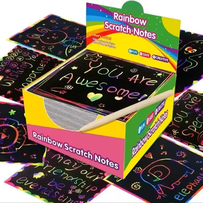 100 Sheet Rainbow Scratch Memo Box Magical Mini Art Notes For Kids Crafts & DIY Party Activities 50 Sheets