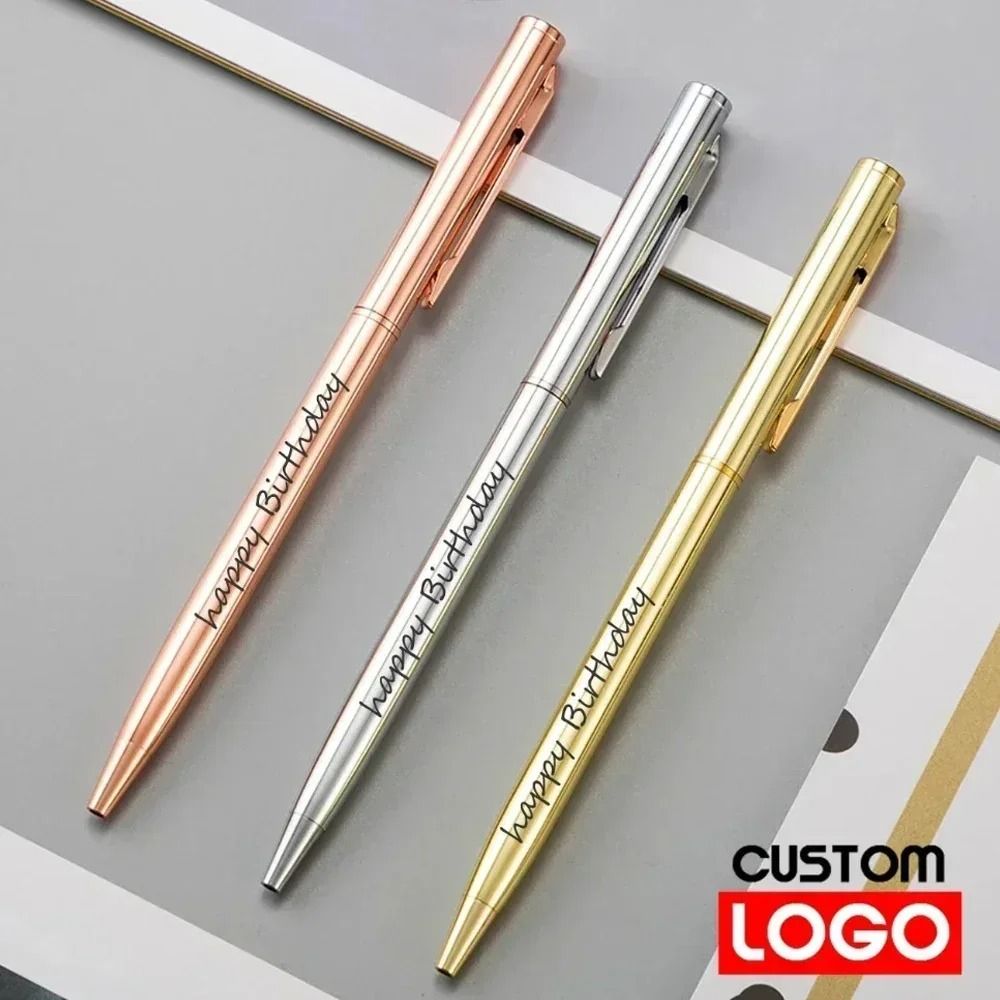 New Slim Rose Gold Metal Ballpoint Pens Custom Engraved Logo & Executive Advertising Gift Set wine Red 20 Pcs Pens