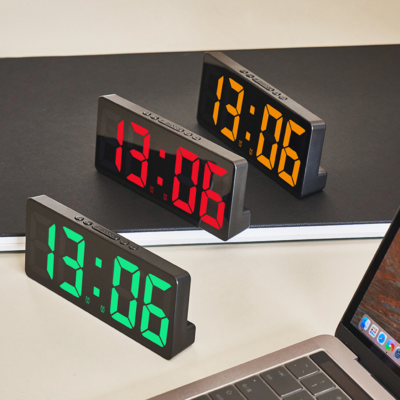 Creative Clock, LED Bedside Clock, Colorful Luminous, Temperature Calendar, Alarm Clock, Simple Home Decorations orange