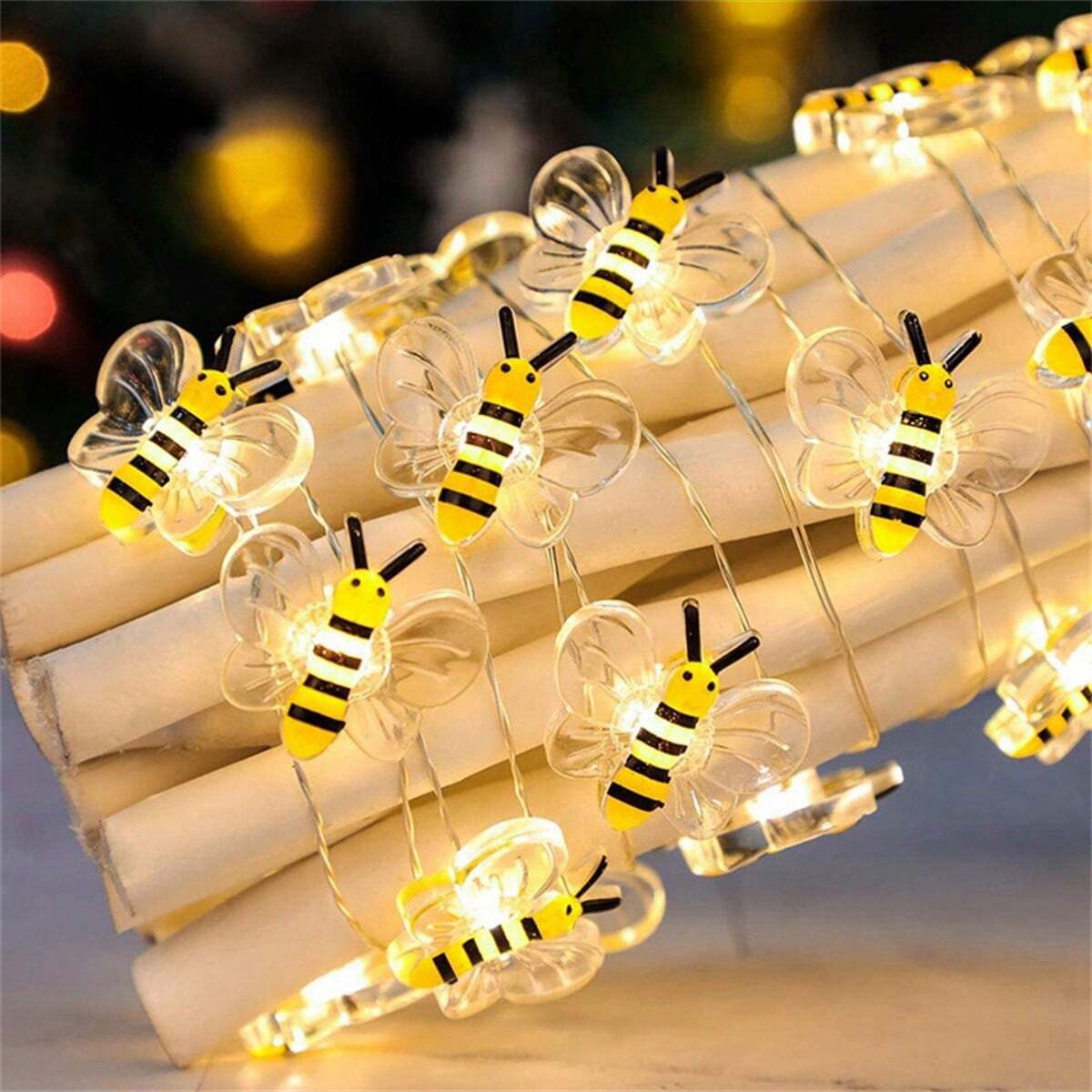 Bee String Lights Battery Operated Decorative LED Lights For Bedroom, Patio, And Parties warm White 1m10led