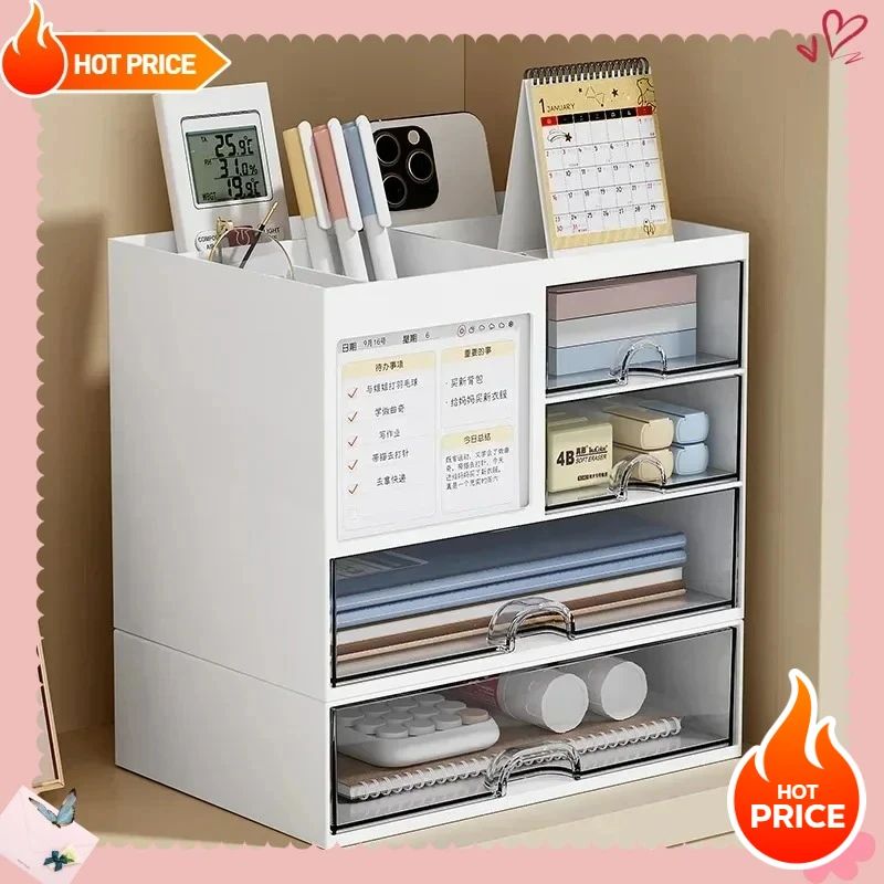 Transparent Drawer Desktop File Organizer Shelf b white