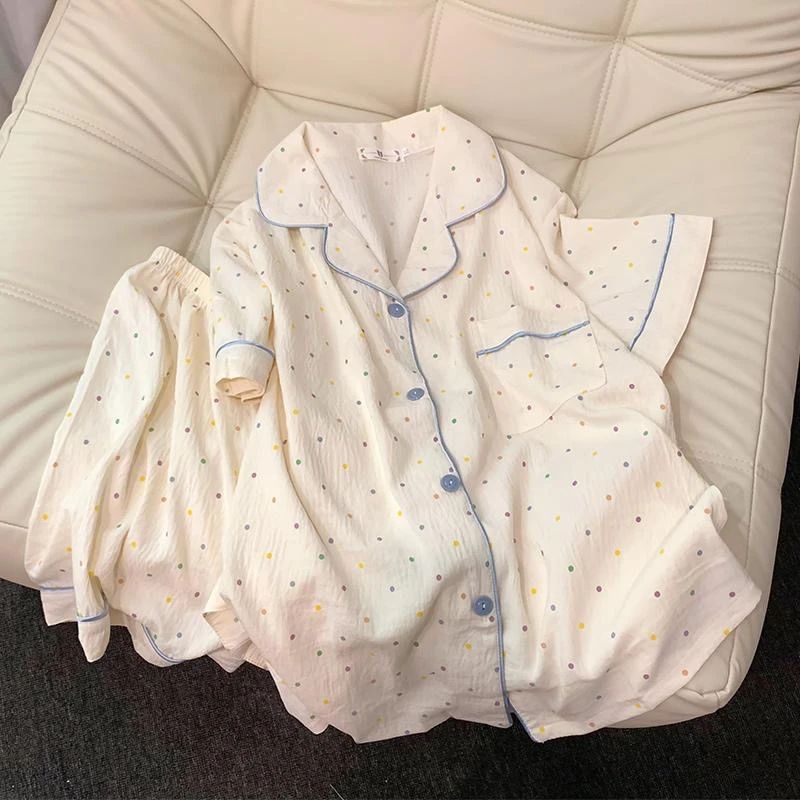 Women Polka Dot Cotton Pajama Set With Top And Shorts e xxl