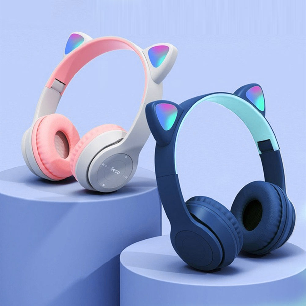 Wireless Cat Ear Headphones With Bluetooth Stereo Bass For Sports & Gaming blue