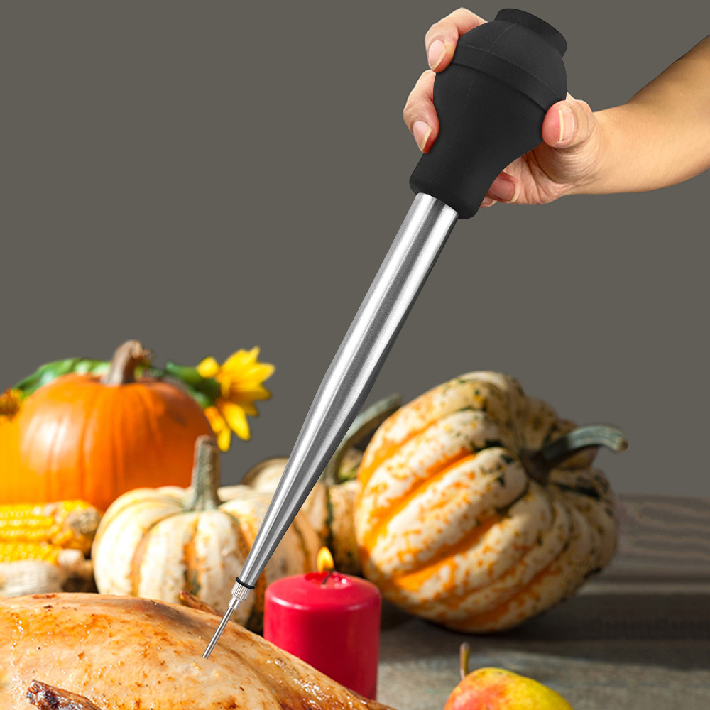 BBQ Meat Syringe Marinade Flavor Needle Set For Cooking Pork Steak Turkey Baster Sauces Barbecue Seasoning Tool black